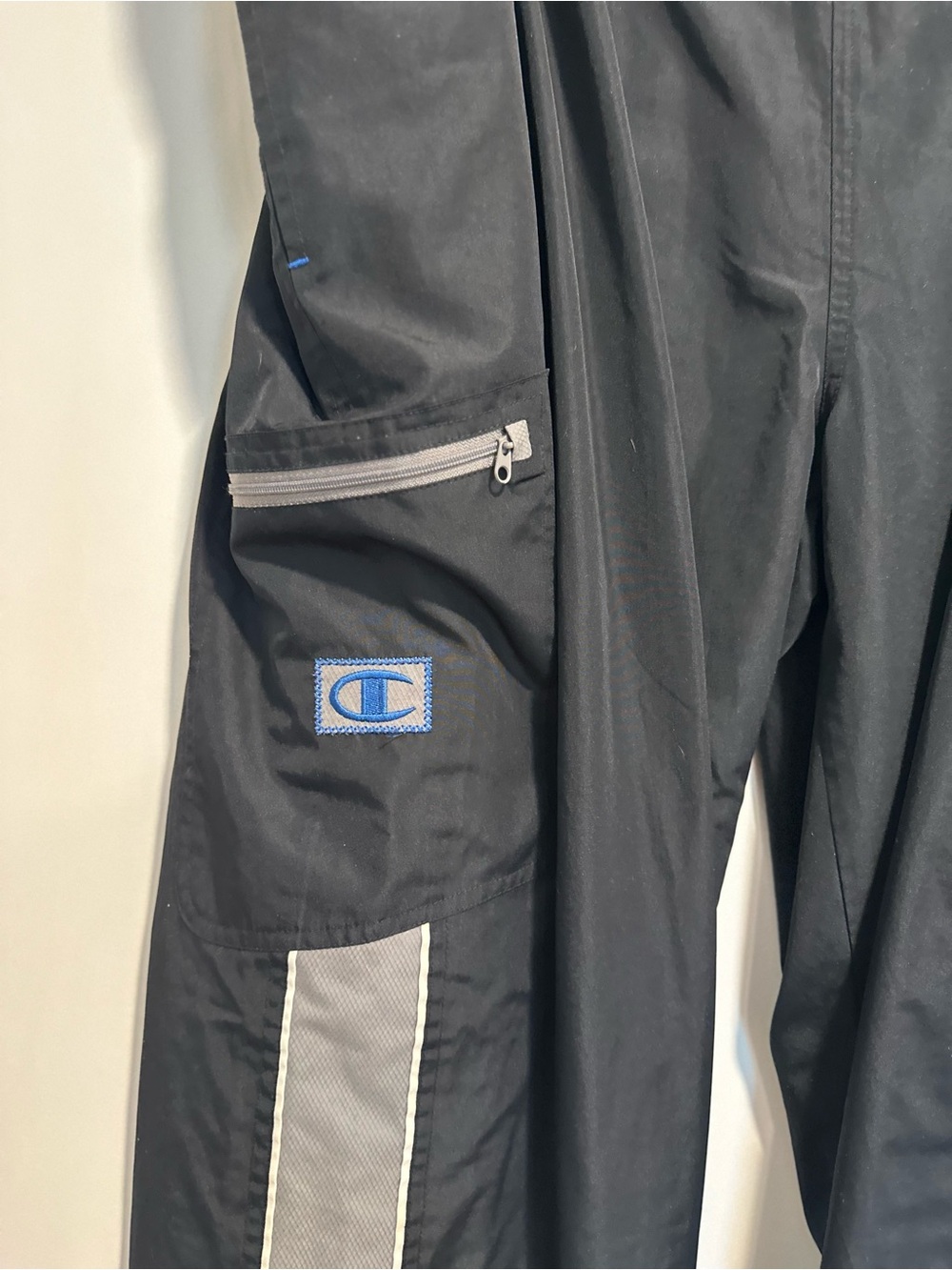 VTG Y2K Champion Black C2H4 Sz:L Splicing 3M Lined Seaplane Wide Leg Track Pants - Picture 10 of 14